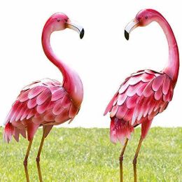 et of 2 Metal Flamingo Garden Statues - Measures 35 Â½' Tall - Outdoor Garden Decoration - Flamingo Yard Art