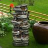 5-Tier Rock Water Fountain with LED Rockery Cascading Outdoor Waterfall Fountain