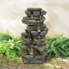 Outdoor Water Fountain Rock Waterfall Fountain &amp; Backyard Water Feature with LED