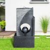 24.4inches Cascading Water Fountain with Led Lights Indoor/Outdoor Modern Sphere &amp; Column Water Feature for Office Home Garden Patio Decor