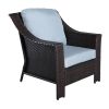 Outdoor Patio Garden Wicker Club Chair with Cushions; Set of 2; Light Blue