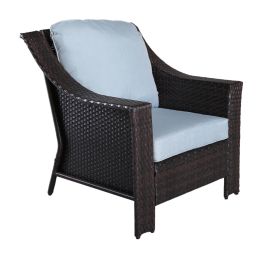 Outdoor Patio Garden Wicker Club Chair with Cushions; Set of 2; Light Blue