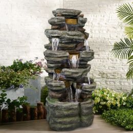 47&rdquo; Tall Indoor/Outdoor Water Fountain Waterfall simulated rock With LED