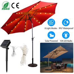 Solar Umbrella Lights Outdoor Parasol String Light 8 Lighting Mode Waterproof 104 LED 8 Bundles Warm White