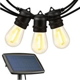 48FT Solar Outdoor String Lights With 15 Bulbs S14 Waterproof LED Patio Lights With 4 Lighting Modes For Garden;  Party