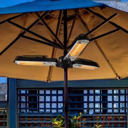 1500W Foldable Electric Patio Heater Umbrella with 3 Heating Panels; for Pergola Outdoor or Gazabo Parasol