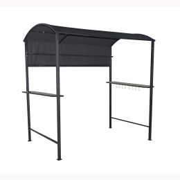 7x4.5Ft Outdoor Grill Gazebo BBQ Canopy With Side Awning,2 Exterior Serving Shelves And 8 Hooks,Suitable for Patio Lawn Backyard RT