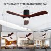 Ceiling Fan with Lights; Remote Control; 52" Matte Black Indoor Outdoor Wood Ceiling Fan with 3 Fan Blades; Noiseless Reversible DC Motor for Patio Li