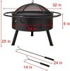 Outdoor Portable 32 Inch Steel Round Fire Pit with BBQ Grill;  Cooking Grate;  Spark Screen;  Fire Poker;  Cover;  Fireplaces for Outside wood burning