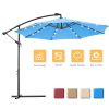 10 FT Solar LED Patio Outdoor Umbrella Hanging Cantilever Umbrella Offset Umbrella Easy Open Adustment with 24 LED Lights -blue