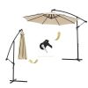 10 FT Solar LED Patio Outdoor Umbrella Hanging Cantilever Umbrella Offset Umbrella Easy Open Adustment with 24 LED Lights - tan