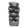 Stacked Rock Fountain with LED Lights - Outdoor Water Fountains Cascading Floor Water Feature Art Decor for Garden; Pation; Deck; Porch