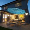 10FT Patio Offset Umbrella Solar Powered LED 360Degree Rotation Aluminum Turquoise