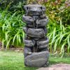 Stacked Rock Fountain with LED Lights - Outdoor Water Fountains Cascading Floor Water Feature Art Decor for Garden; Pation; Deck; Porch