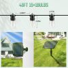 48FT Solar Outdoor String Lights With 15 Bulbs S14 Waterproof LED Patio Lights With 4 Lighting Modes For Garden;  Party