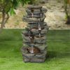 Outdoor Water Fountain Rock Waterfall Fountain &amp; Backyard Water Feature with LED