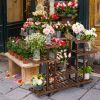 4-Layer Wooden Flower Stands Rolling Flower Plant Display Shelf Storage Rack Ladder Stand Rack Corner Plant Stand Living Room Balcony Patio Yard Outdo