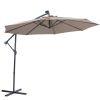 10 FT Solar LED Patio Outdoor Umbrella Hanging Cantilever Umbrella Offset Umbrella Easy Open Adustment with 32 LED Lights-Dark Taupe