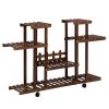 4-Layer Wooden Flower Stands Rolling Flower Plant Display Shelf Storage Rack Ladder Stand Rack Corner Plant Stand Living Room Balcony Patio Yard Outdo