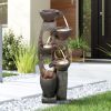 39 Inches 5-Tier Outdoor Water Fountain - Modern Resin Floor-Standing Fountain with Warm LED Illuminated Waterfall for Patio Garden Yard