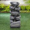 Stacked Rock Fountain with LED Lights - Outdoor Water Fountains Cascading Floor Water Feature Art Decor for Garden; Pation; Deck; Porch