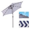 Outdoor Patio 8.7-Feet Market Table Umbrella with Push Button Tilt and Crank; Blue White Stripes With 24 LED Lights[Umbrella Base is not Included]