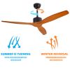 Remote Control 52&rdquo; Wood Ceiling Fan Outdoor Ceiling Fan Without Light for Patio Moisture-proof Farmhouse Ceiling fan for Living Room Bedroom Kit