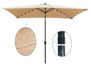 10 x 6.5t Rectangular Patio Solar LED Lighted Outdoor Market Umbrella with Crank and Push Button Tilt for Garden Shade Swimming Pool Light Brown RT