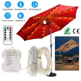 Patio Umbrella Lights 8 Lighting Mode Waterproof Parasol Timer Lamps W/ Remote Controller 104 LED 8 Bundles Warm White (Color: Warm White)