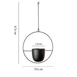 Modern Planter Flower Pot Plant Holder Metal Hanging Planter (Color: Black-Round)