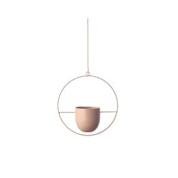 Metal Flower Pot Hanging Plant Holder Indoor Outdoor Home Decoration (Color: Beige, Option: Round)