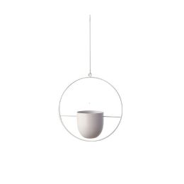 Metal Flower Pot Hanging Plant Holder Indoor Outdoor Home Decoration (Color: White, Option: Round)