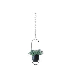 Metal Flower Pot Hanging Plant Holder Indoor Outdoor Home Decoration (Color: Black, Option: Oval)