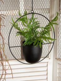 Metal Flower Pot Hanging Plant Holder Indoor Outdoor Home Decoration (Color: Black, Option: Round)