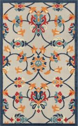 Stylish Classic Pattern Design Floral Damask High-Low Indoor Outdoor Area Rug (Color: Navy|Orange, Size: 3'6" X 5'6")