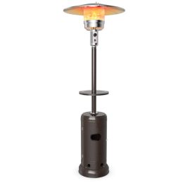 Outdoor Heater Propane Standing LP Gas Steel with Table and Wheels (Color: Brown)