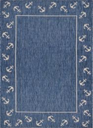 Home Decor Coastal Bordered Coral Reef Indoor/Outdoor Accent Rug (Color: Navy|White, Size: 1'10" X 3'0")