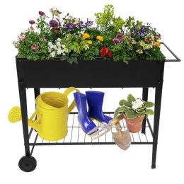 Aveyas Mobile Metal Raised Garden Bed Cart with Legs; Elevated Tall Planter Box with Wheels for Outdoor Indoors House Patio Backyard Vegetables Tomato (Color: Black)