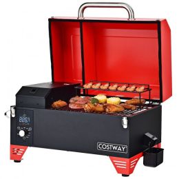 Outdoor Portable Tabletop Pellet Grill and Smoker with Digital Control System for BBQ (Color: Red)