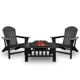 HDPE Adirondack Set with Fire Pit (Option: Charcoal Fire Pit)