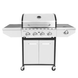 4-Burner Propane Gas Grill with Side Burner;  Stainless Steel;  Cabinet for BBQ (only for pickup) (Option: 4-Burner)