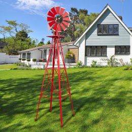 8FT Weather Resistant Yard Garden Windmill Red (Color: Red)