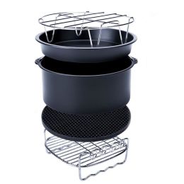 Kitchen Cooking Tool 10Pcs Accessory Baking Basket Pizza Plate Grill Pot For Airfryer 3.2-5.8QT (Color: Black, Size: 7 Inch)