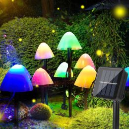 LED Mushroom Solar String Fairy Light Outdoor Garden Patio Landscape Decor Lamp (Color: As Pic)