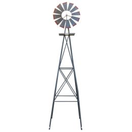 8FT Weather Resistant Yard Garden Windmill Gray & Red (Color: As Picture)