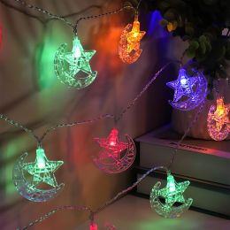 Ramadan Star Moon Crescent String Lights 2 Light Modes Battery Powered Decorative Light for Christmas Wedding Party Home Patio Warm Light (Color: Multi-Color)