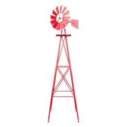 8FT Weather Resistant Yard Garden Windmill Red (Color: As Picture)