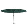 15FT Patio Double-Sided Umbrella with Solar LED Lights, Outdoor Market Umbrella with 48 Solar Powered LED Lights & Crank