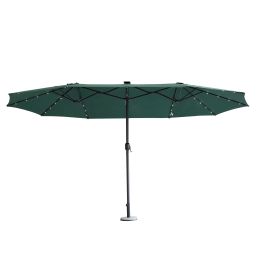 15FT Patio Double-Sided Umbrella with Solar LED Lights, Outdoor Market Umbrella with 48 Solar Powered LED Lights & Crank (Color: Green)