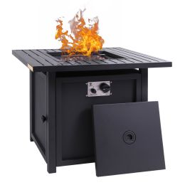 50,000 BTU Square 28 Inch/30inch  Outdoor Gas Fire Pit TableGas Firepits with Lava Rocks & Water-Proof Cover XH (Size: 30 Inch)